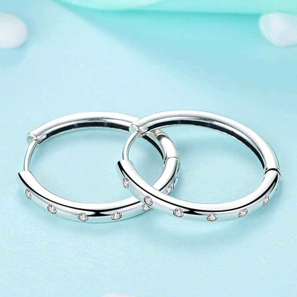 YE3192 925 Sterling Silver Circle Droplets Hoop Earrings