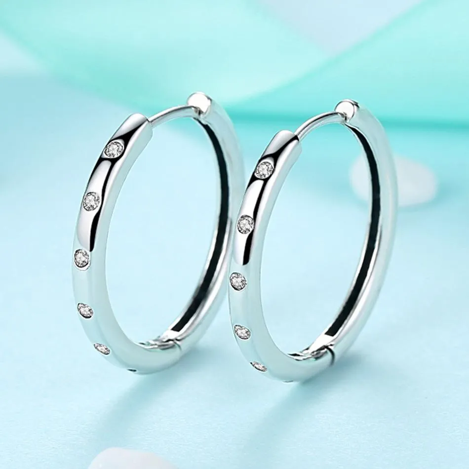 YE3192 925 Sterling Silver Circle Droplets Hoop Earrings