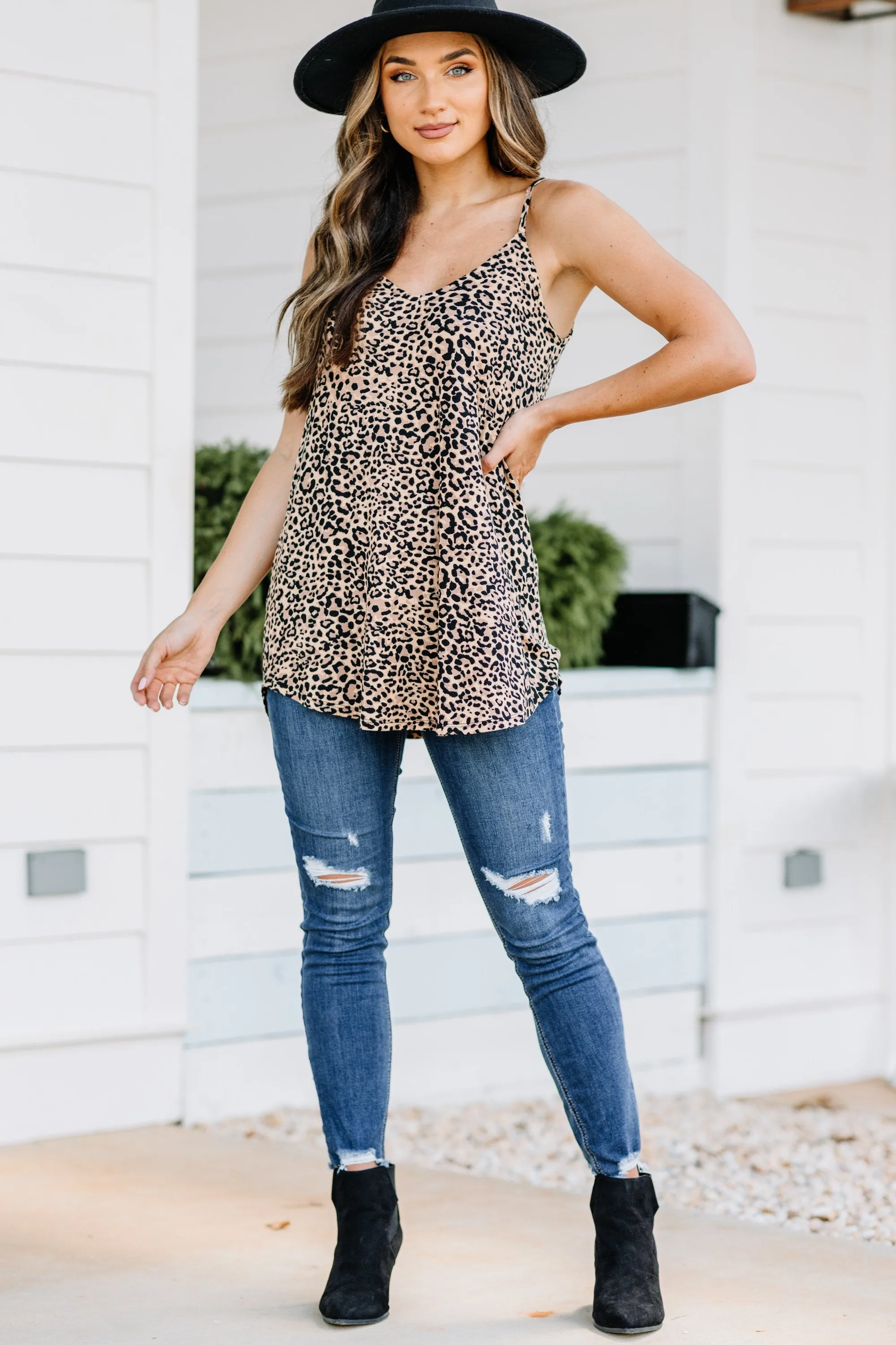 You've Got My Attention Brown Leopard Tank