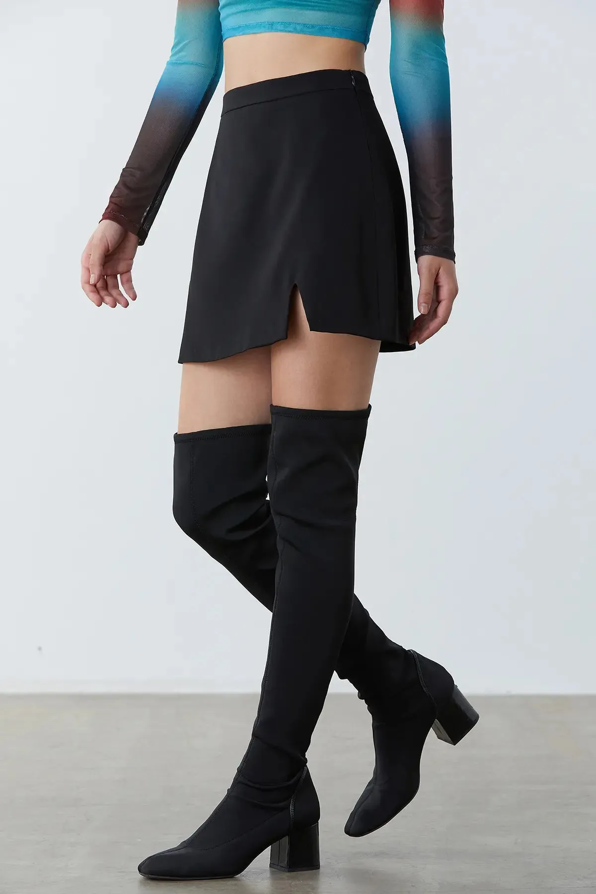 Zipper Side Split High Waist Skirt